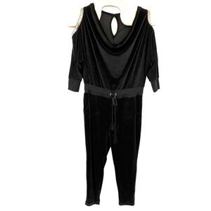 VTG Y2K Baby Phat Black Velour‎ Gold Shoulder Cutouts Jumpsuit 1x